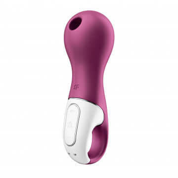 Satisfyer Lucky Libra in pink color showcasing innovative design with a ring handle for easy use.