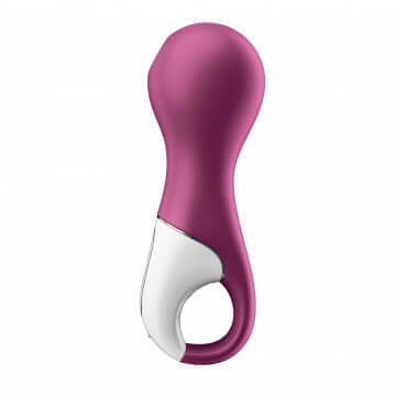 Satisfyer Lucky Libra in pink color showcasing innovative design with a ring handle for easy use.