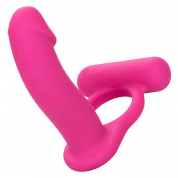 Silicone Rechargeable Double Diver in pink with stretchy ring for enhanced pleasure and stimulation.