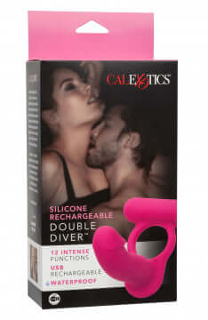 Silicone Rechargeable Double Diver packaging showing features and design for enhanced intimate experiences.