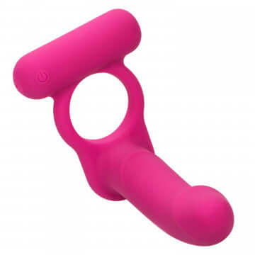 Silicone Rechargeable Double Diver in pink color, featuring a stretchy ring for enhanced pleasure and comfort.