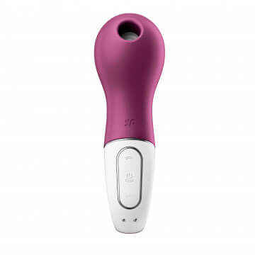 Satisfyer Lucky Libra in pink color showcasing innovative design with a ring handle for easy use.
