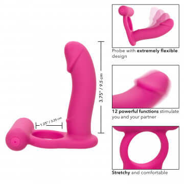 Silicone Rechargeable Double Diver in pink with flexible design and stretchy ring for enhanced stimulation.